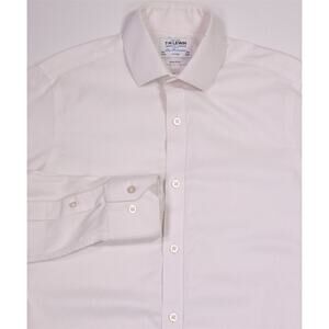 TM Lewin Fitted Non-Iron Solid White Cotton Dress Shirt (37) 14.5-33